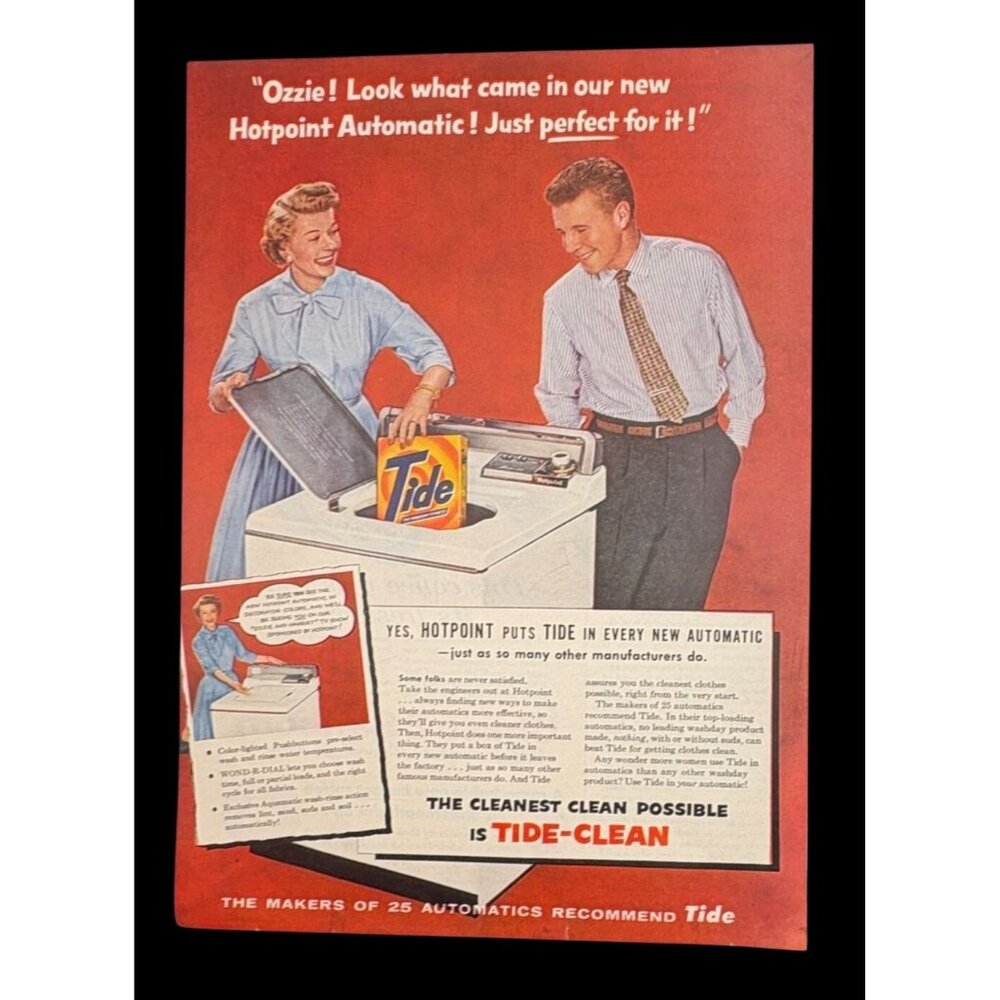 Tide Laundry Detergent Vintage Print Ad 1950s Hotpoint Automatic Washer